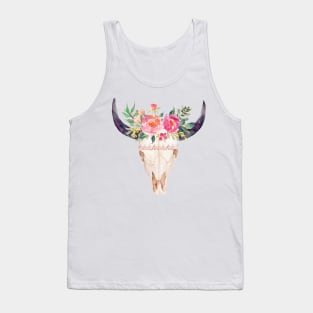 Watercolor bull skull flowers Tank Top